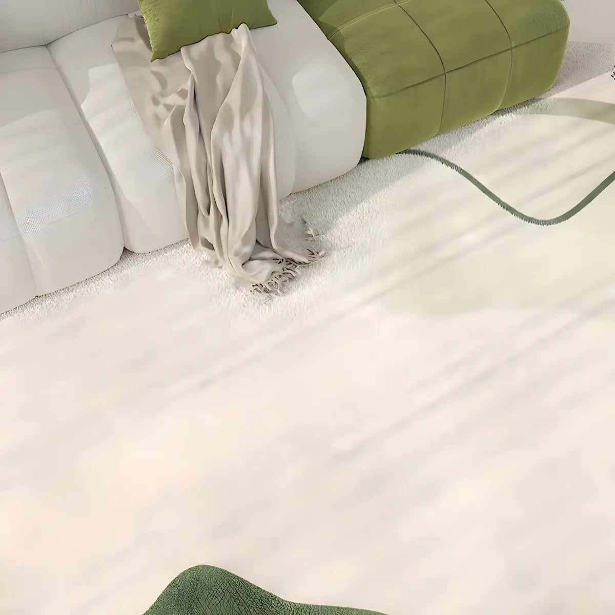 Contemporary Abstract Wool Cloud-Shaped Green Area Rug Image - 4