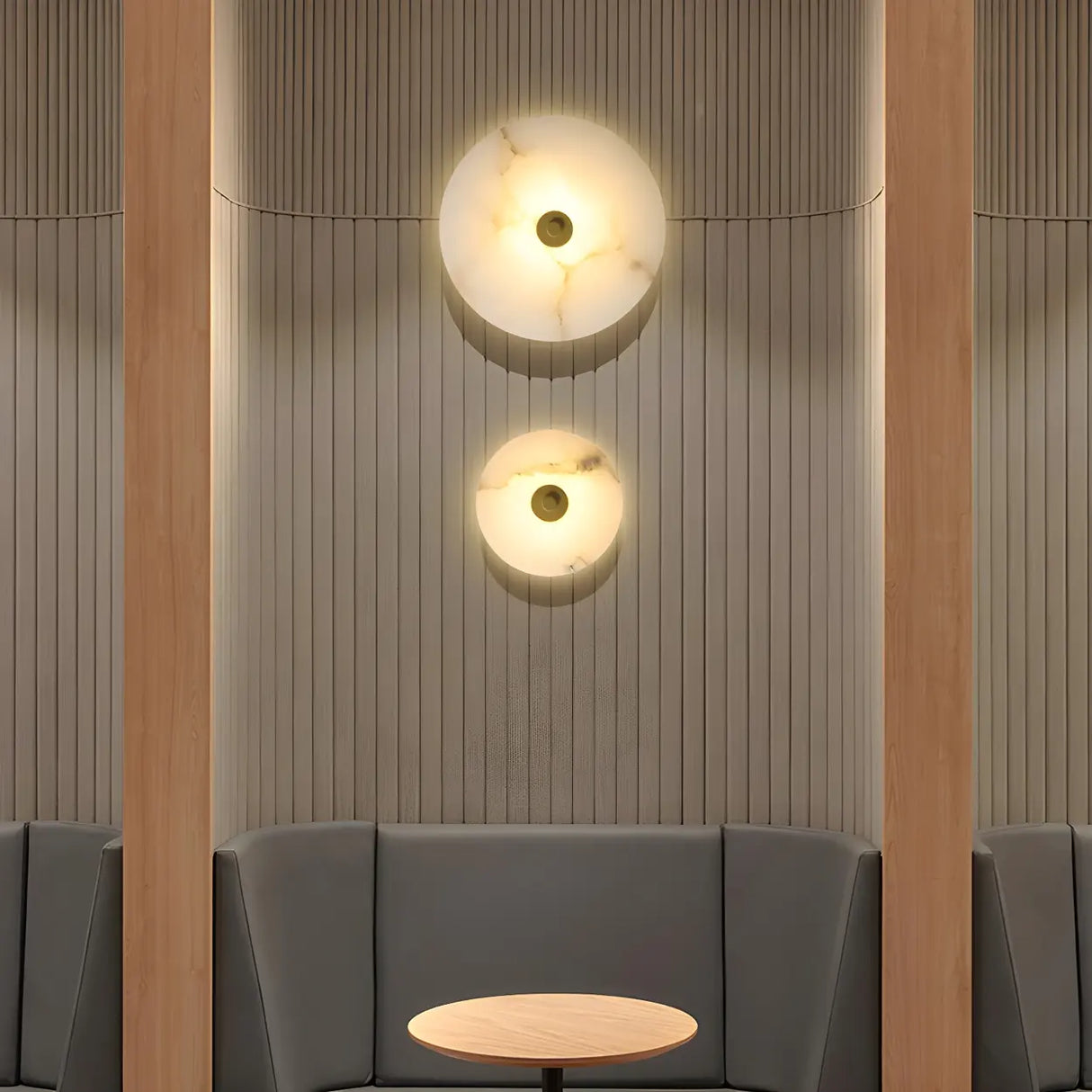 Contemporary Alabaster Circular Round White Wall Lamp Image - 20