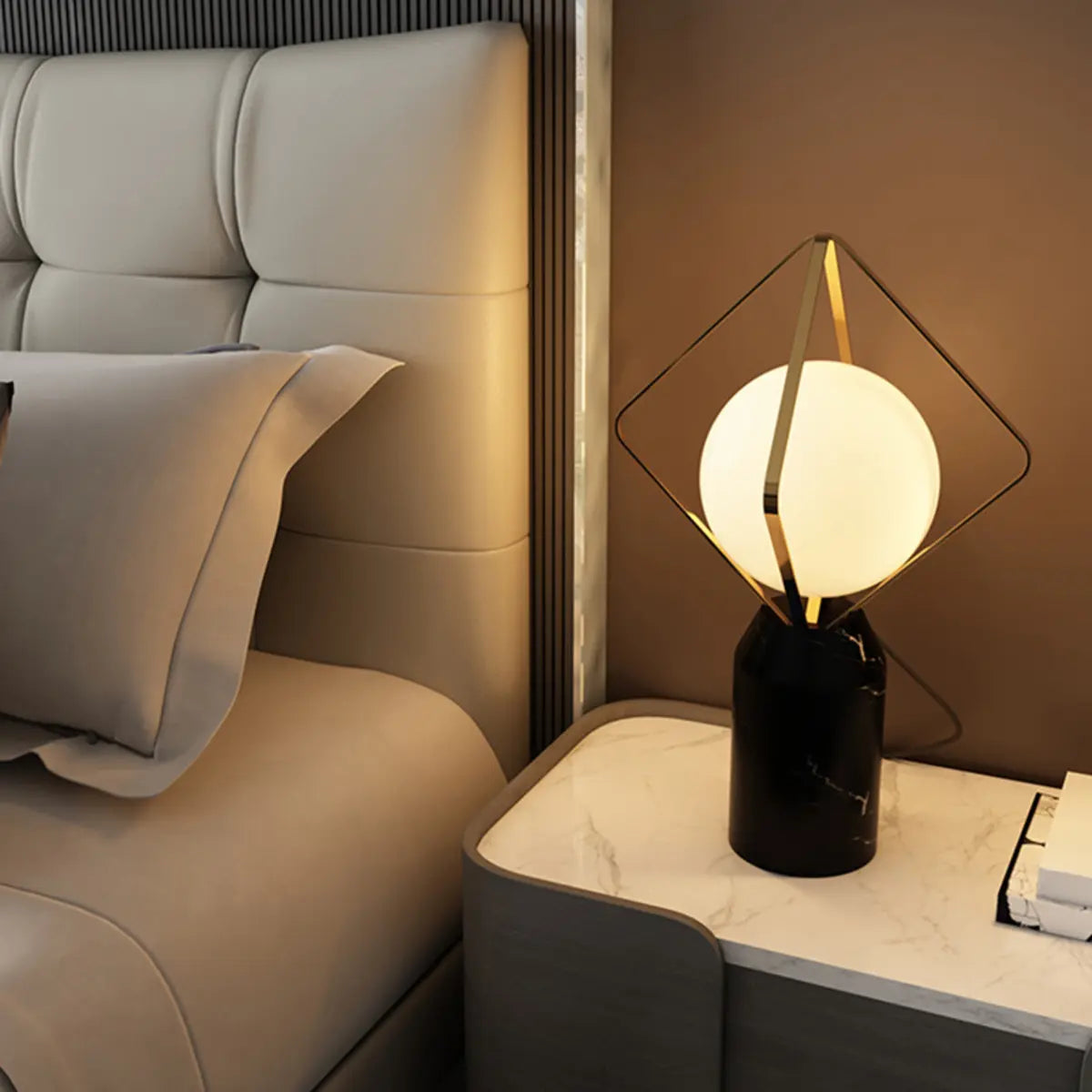 Contemporary Alabaster Globe Table Lamp for Living Room Image - 3