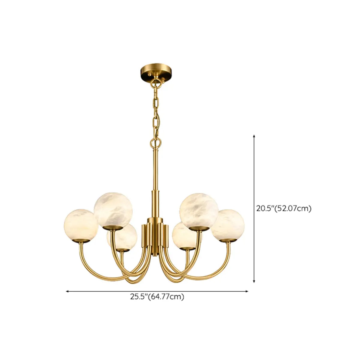 Contemporary Alabaster Gold Branch Globe Hanging Chandelier