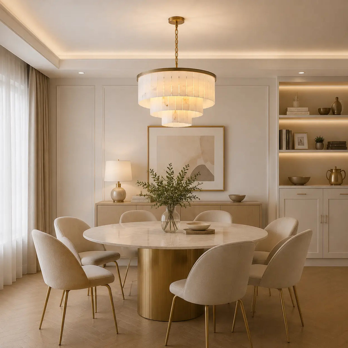 Contemporary Alabaster Tiered Gold Living Room Chandelier Image - 1