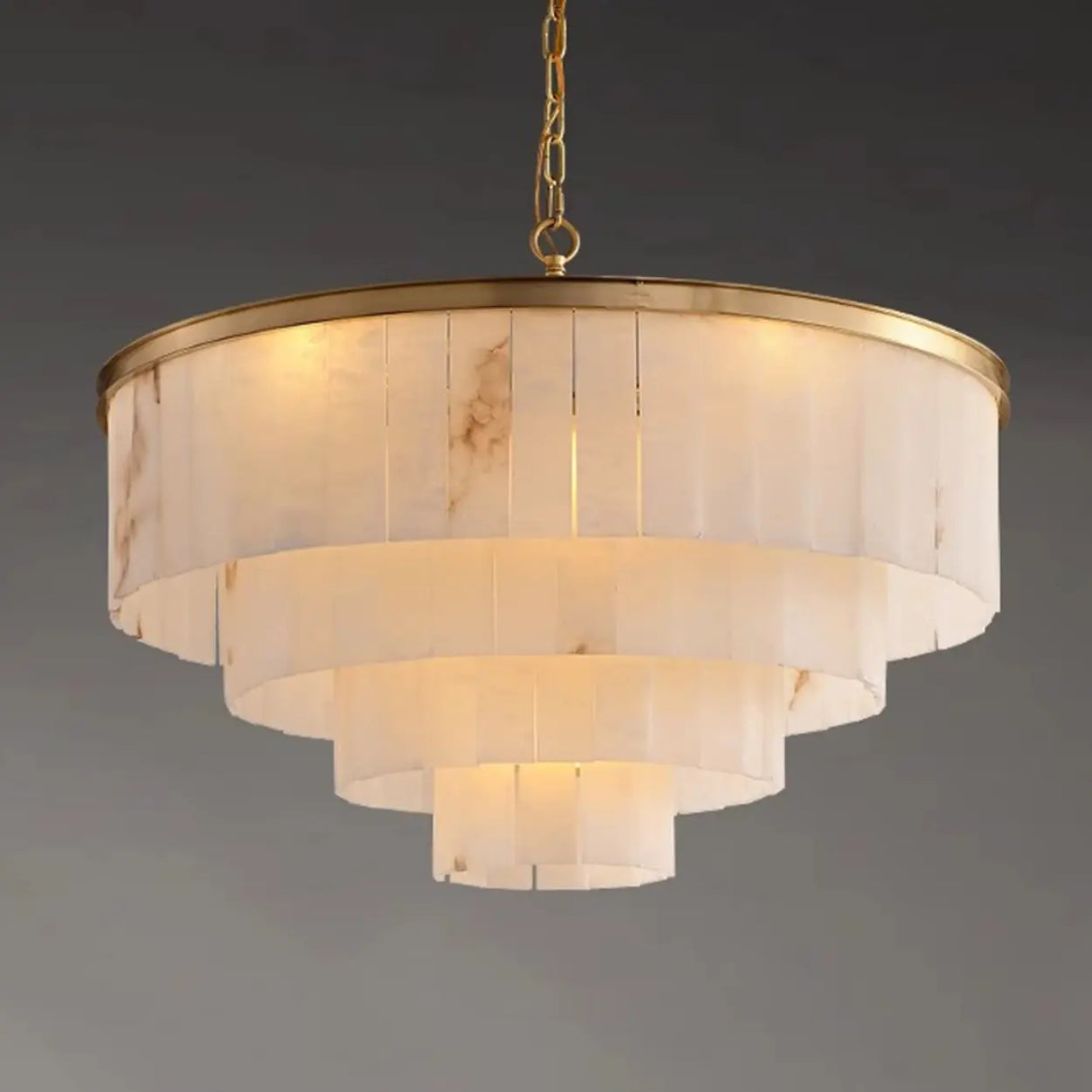 Contemporary Alabaster Tiered Gold Living Room Chandelier Image - 10