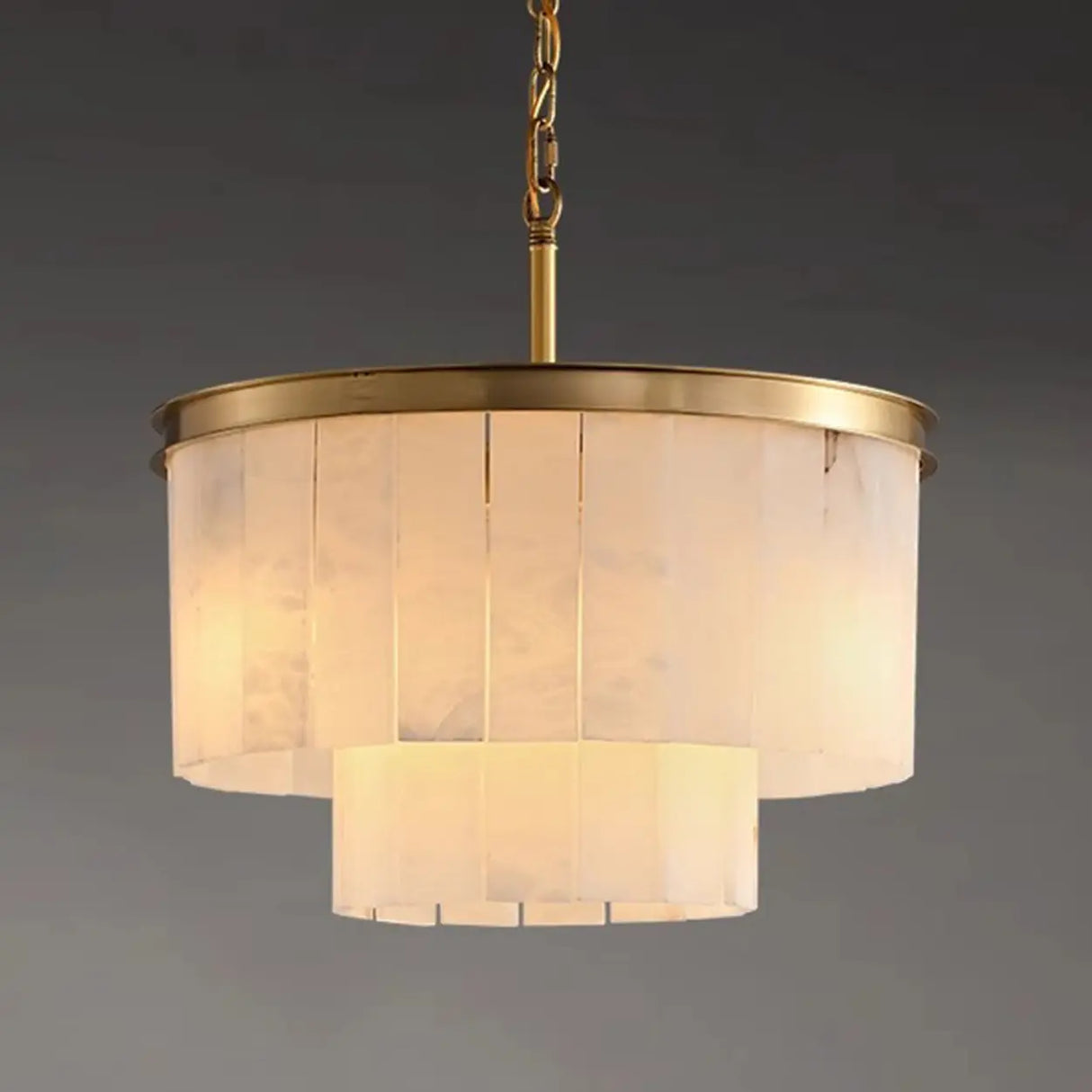 Contemporary Alabaster Tiered Gold Living Room Chandelier Image - 8