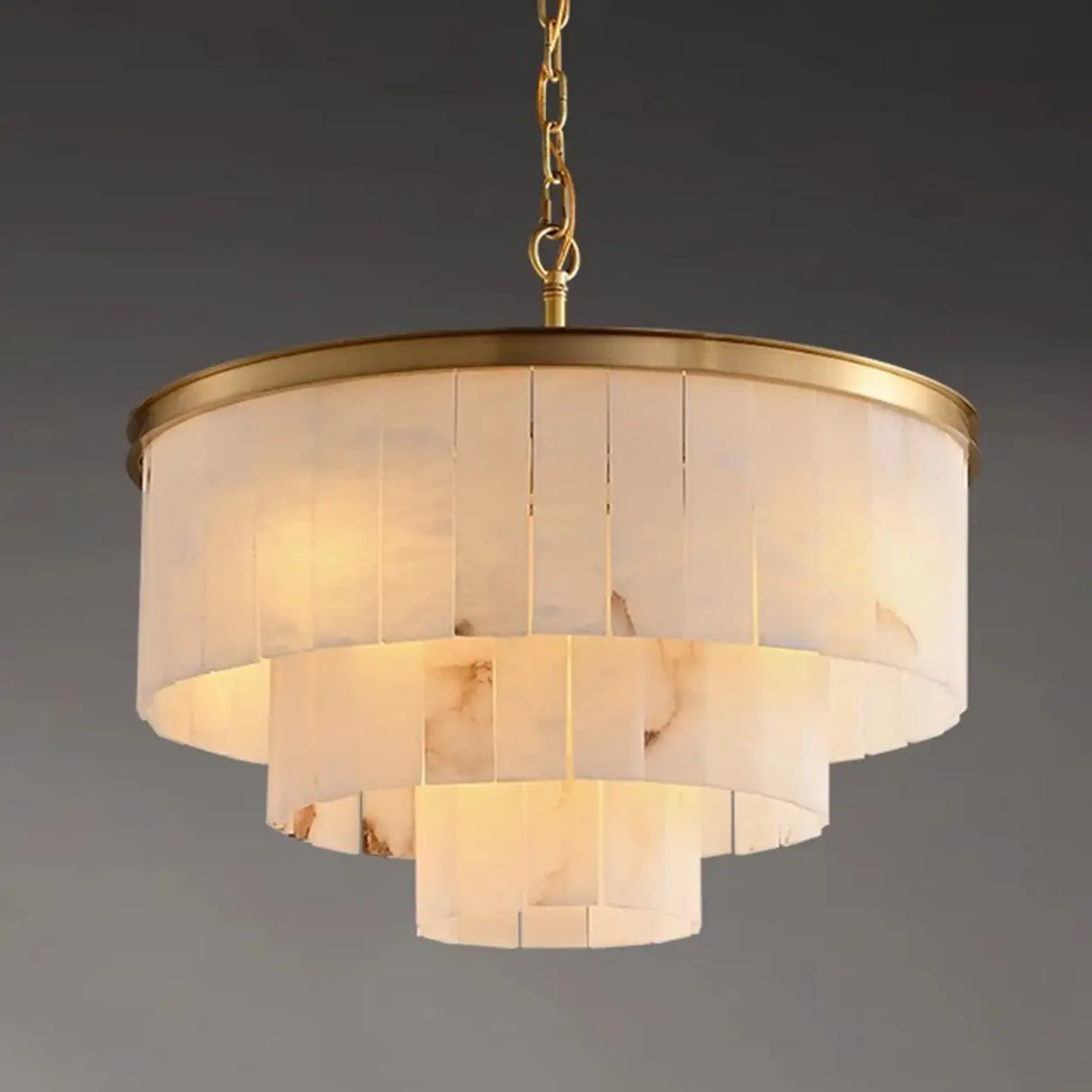 Contemporary Alabaster Tiered Gold Living Room Chandelier Image - 9