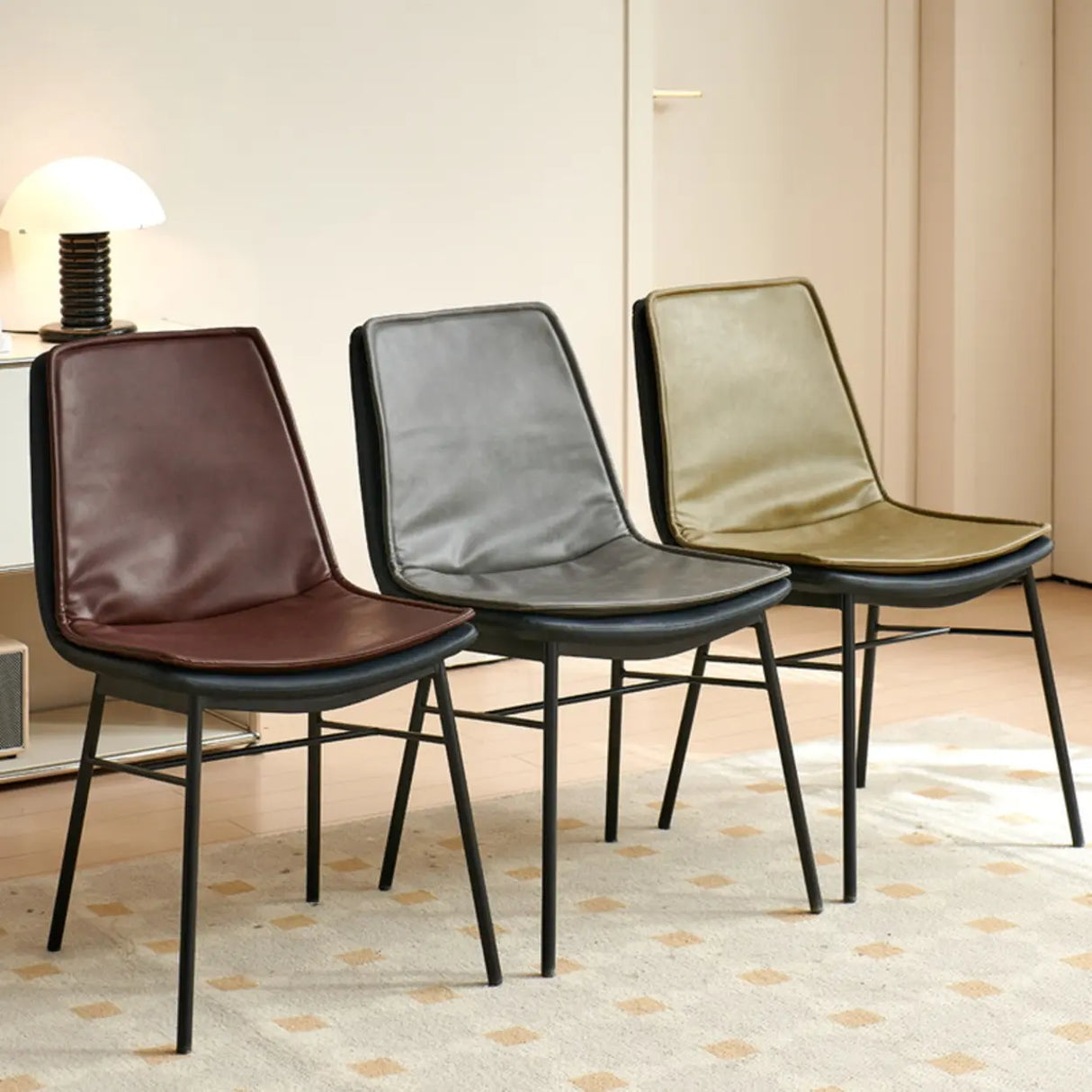 Contemporary Armless PU Leather Solid Back Dining Chairs Image - 1