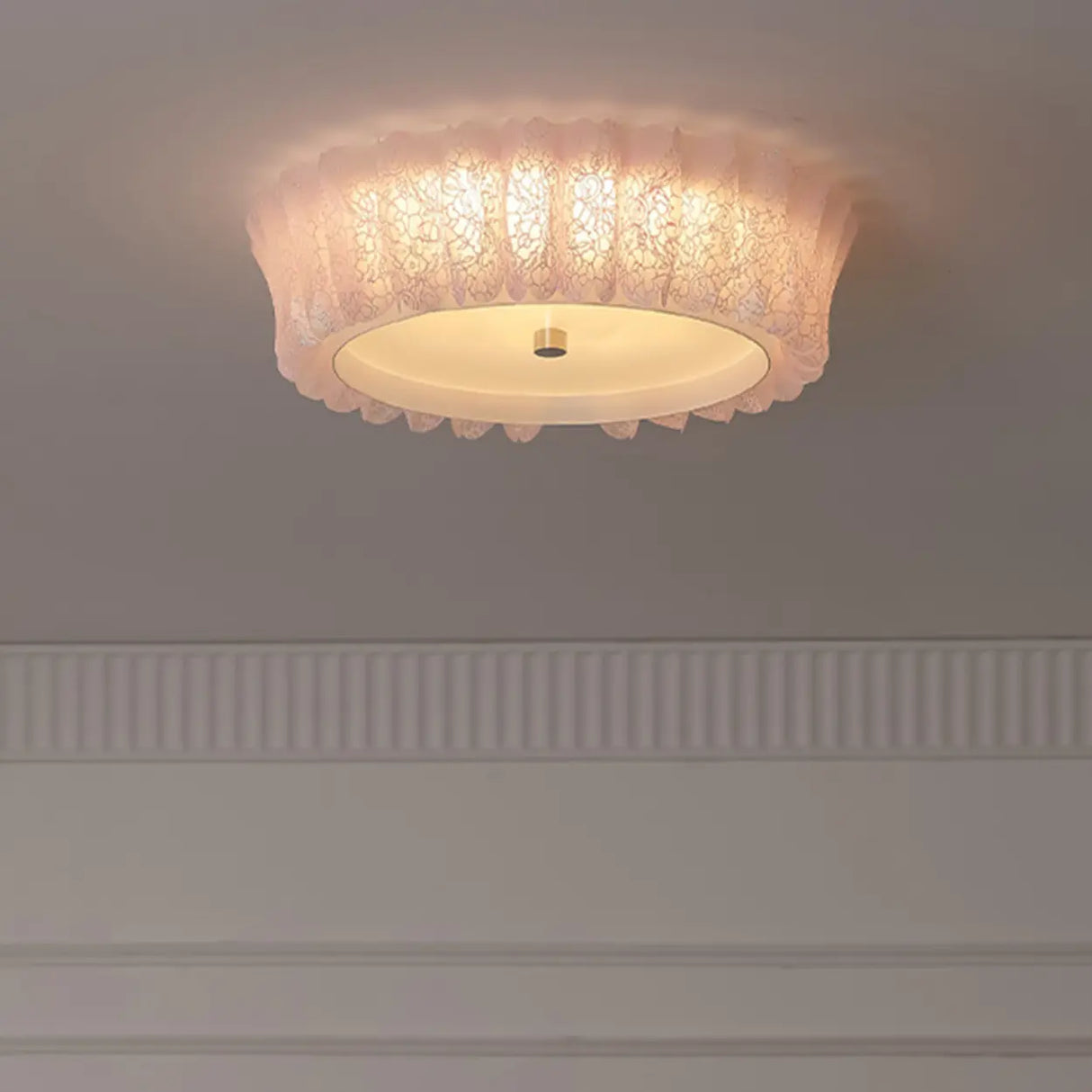 Contemporary Bedroom Medium Drum Flush Mount Light Image - 2