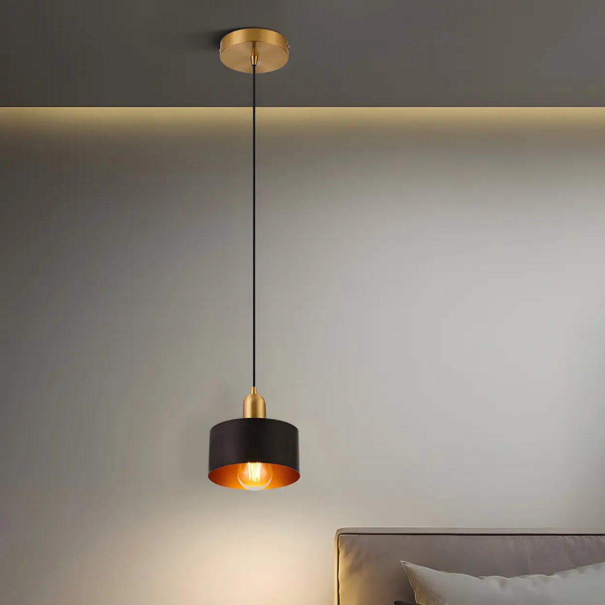 Contemporary Bedroom Solid Wood Drum Pendant Light Image - 5