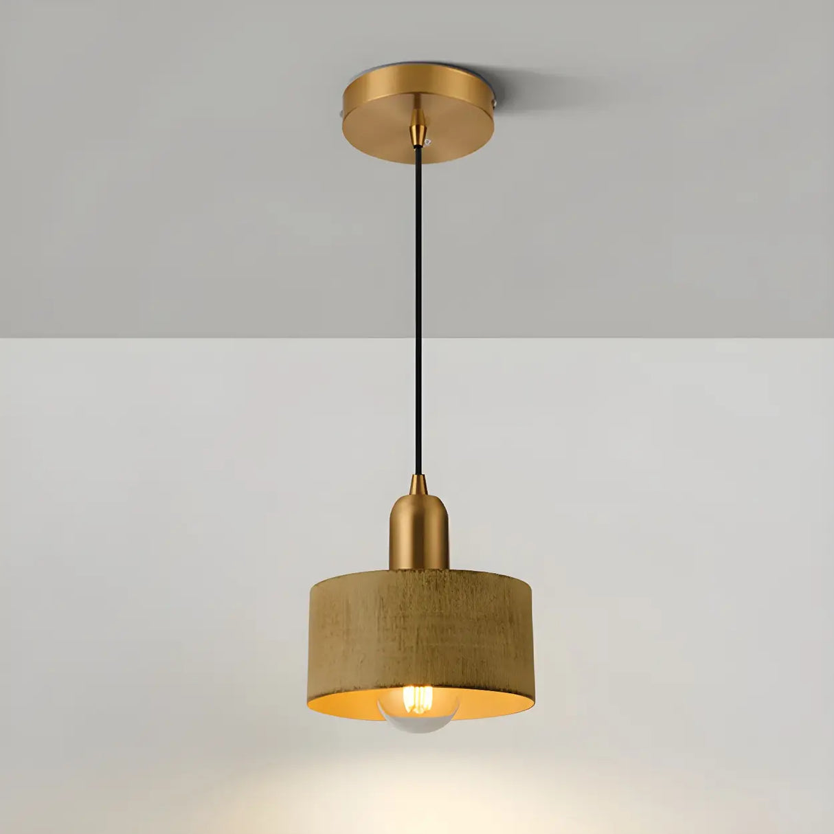 Contemporary Bedroom Solid Wood Drum Pendant Light Image - 7