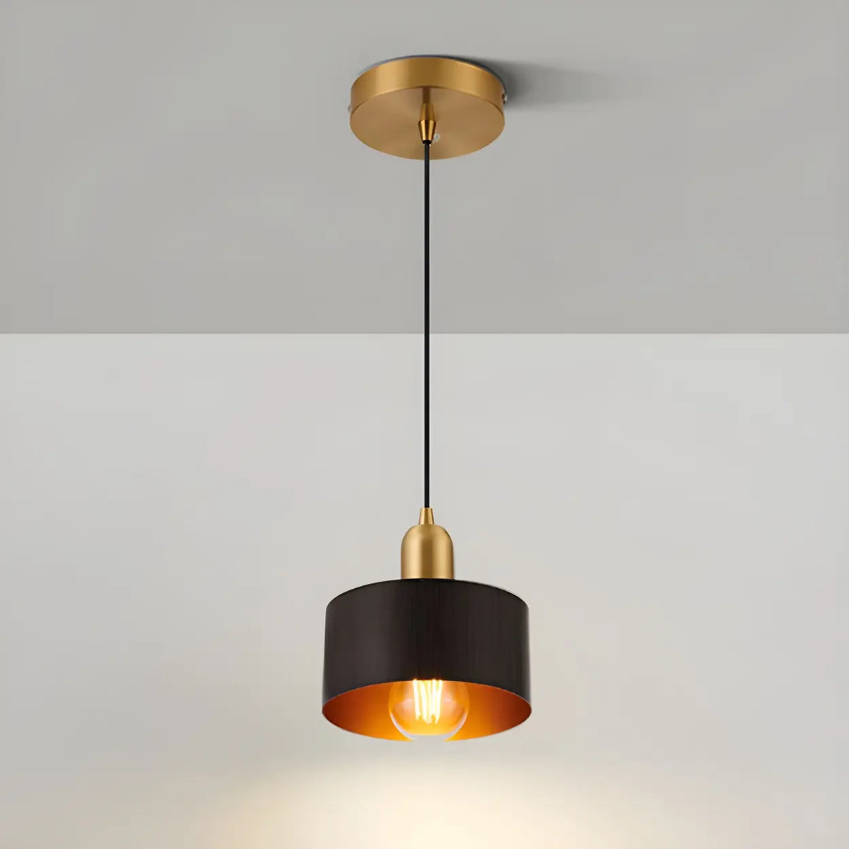 Contemporary Bedroom Solid Wood Drum Pendant Light Image - 9