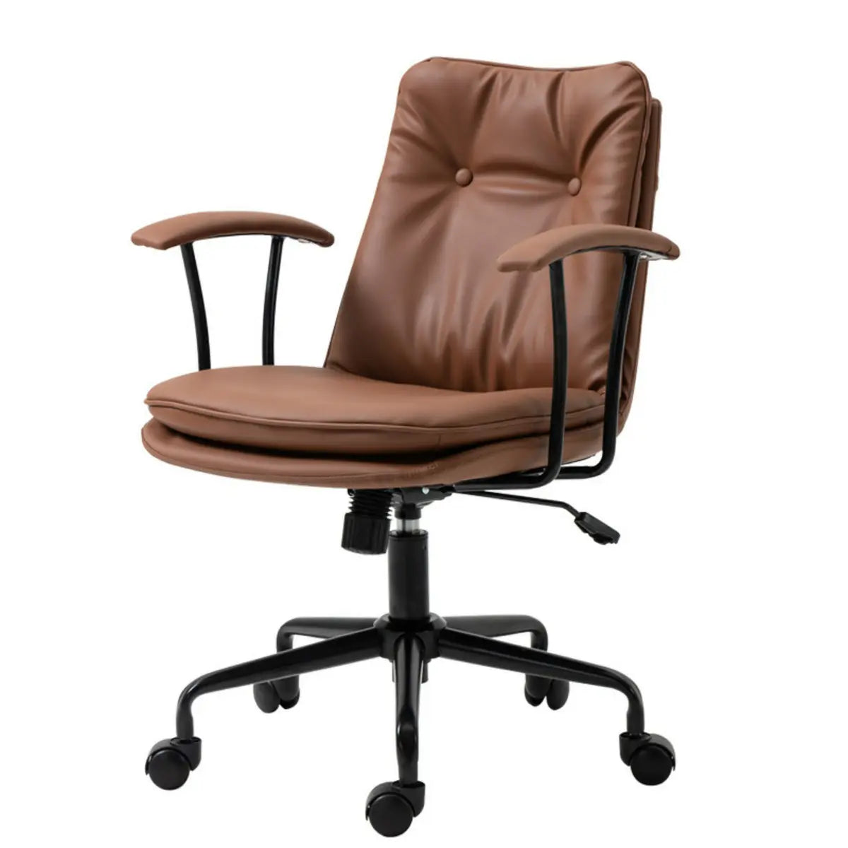 Contemporary Beige Leather Tufted Adjustable Office Chair Image - 10