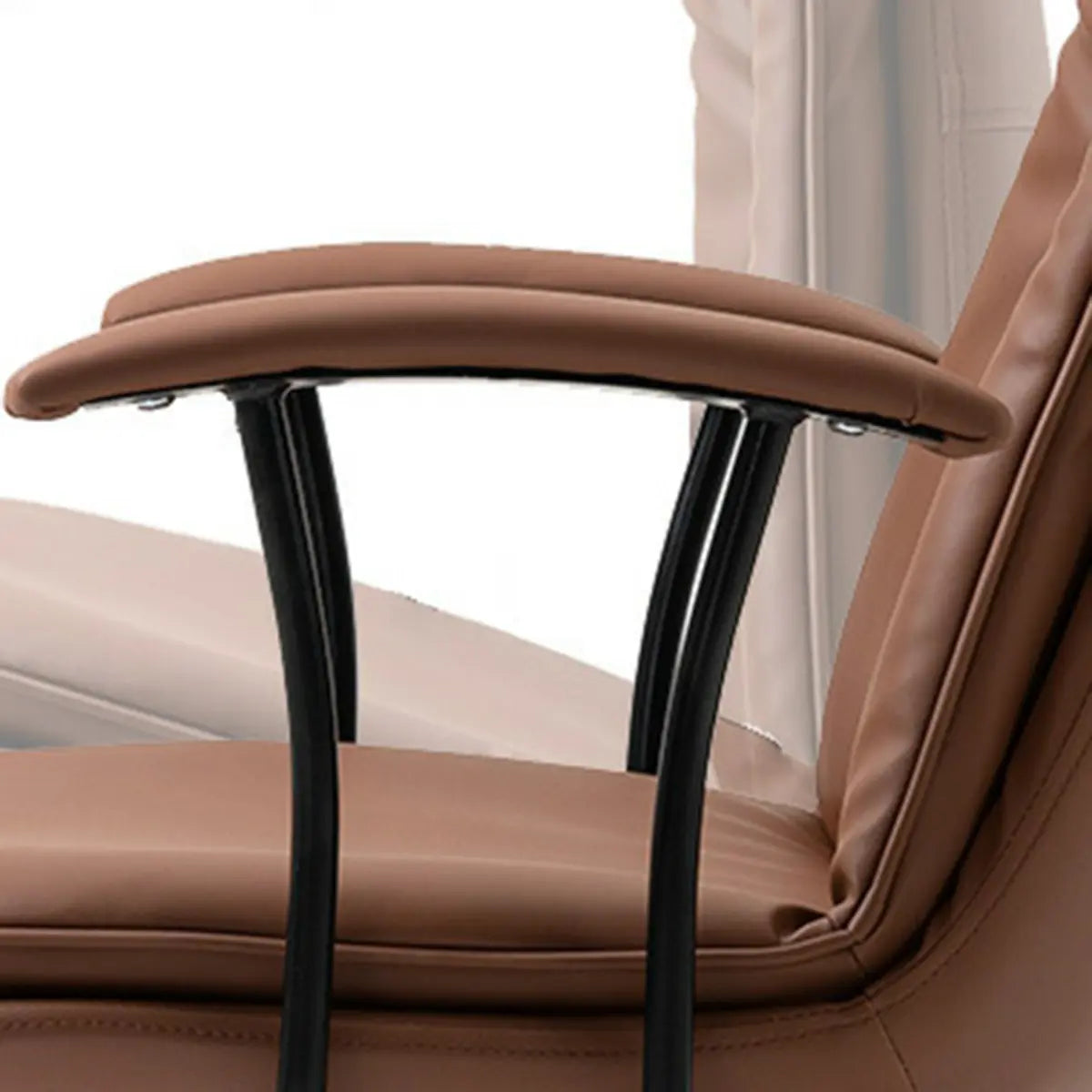 Contemporary Beige Leather Tufted Adjustable Office Chair Image - 15