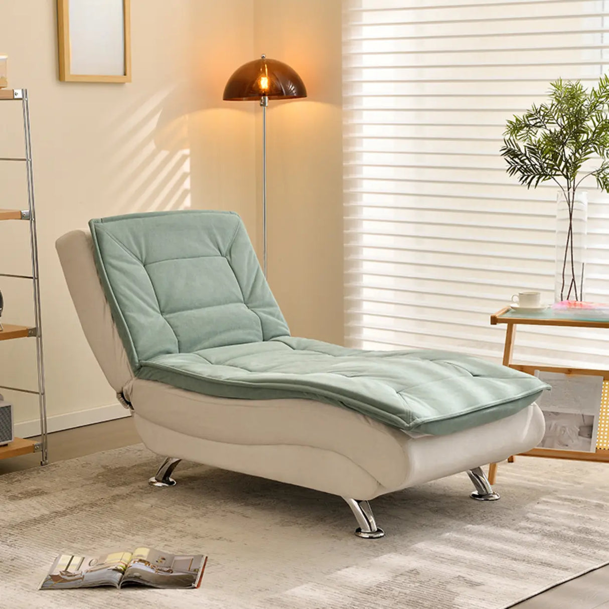 Contemporary Beige Small Reclining Armless Chaise Image - 10