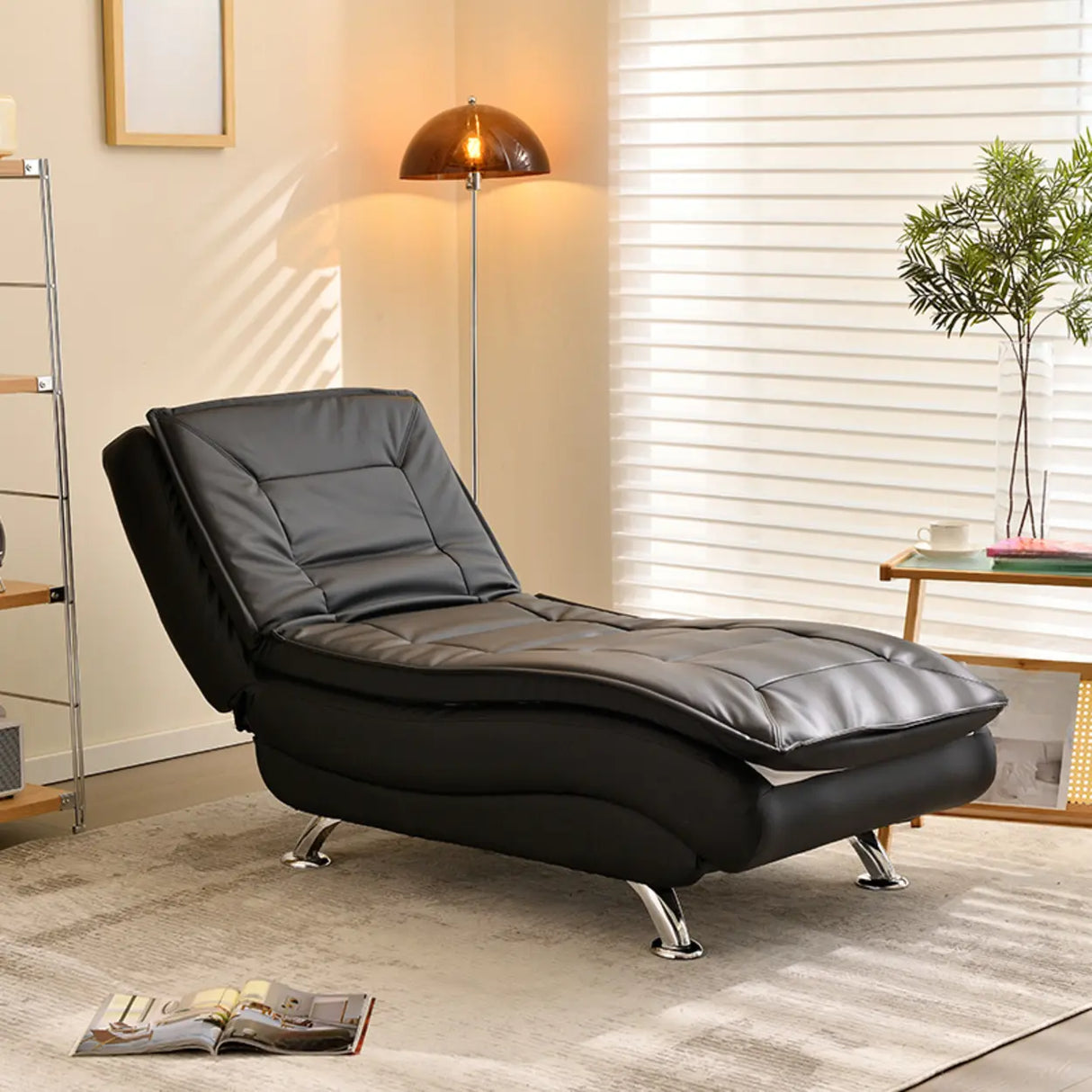 Contemporary Beige Small Reclining Armless Chaise Image - 11