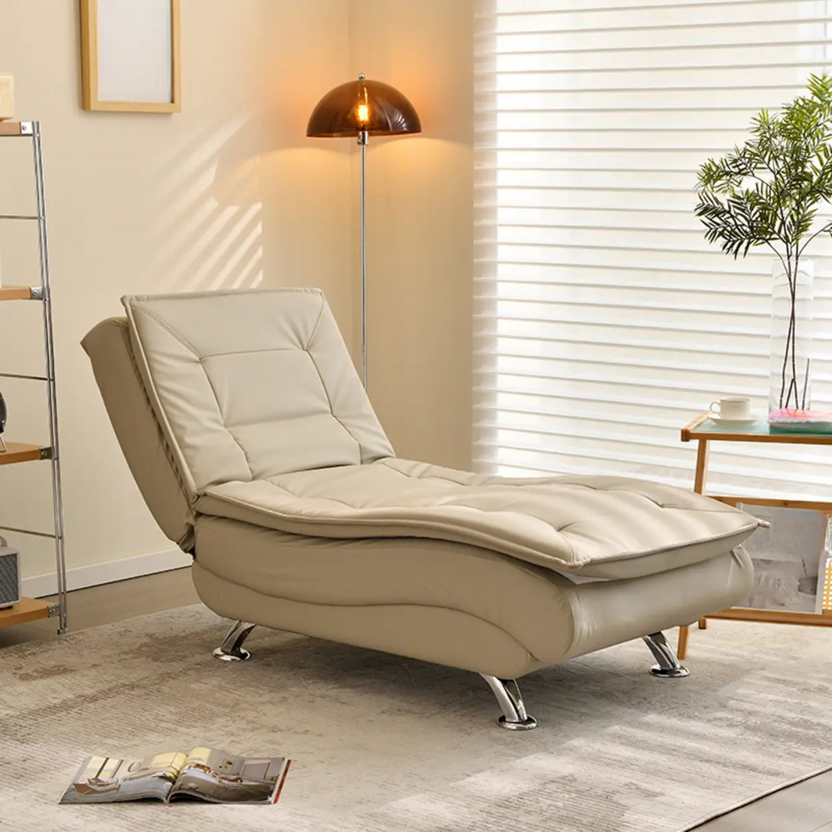 Contemporary Beige Small Reclining Armless Chaise Image - 12