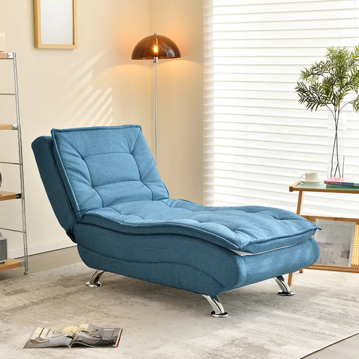 Contemporary Beige Small Reclining Armless Chaise Image - 13