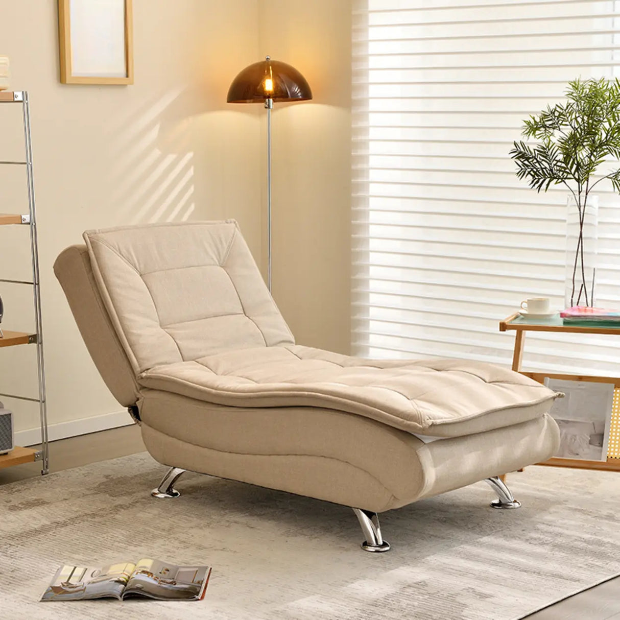 Contemporary Beige Small Reclining Armless Chaise Image - 14