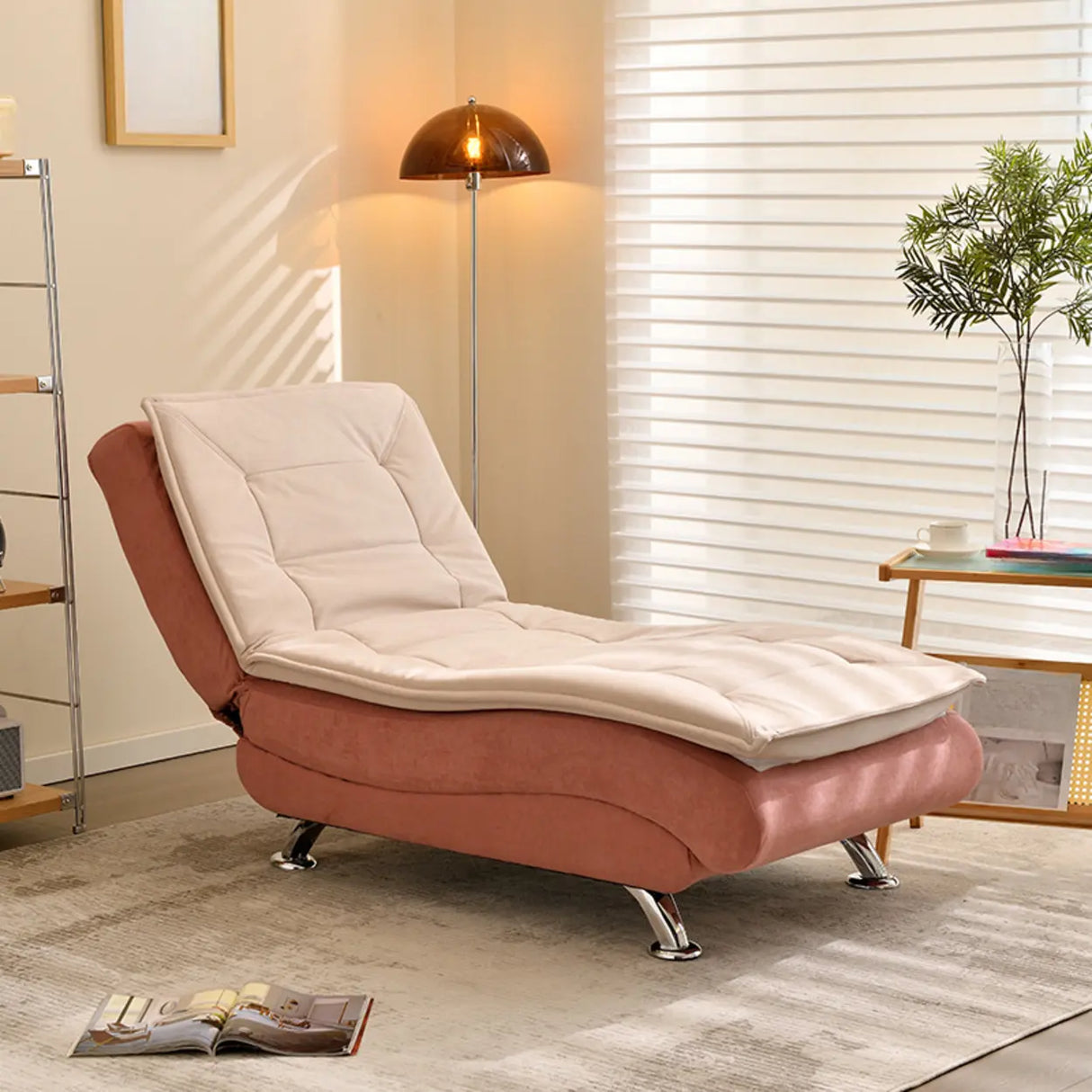 Contemporary Beige Small Reclining Armless Chaise Image - 15