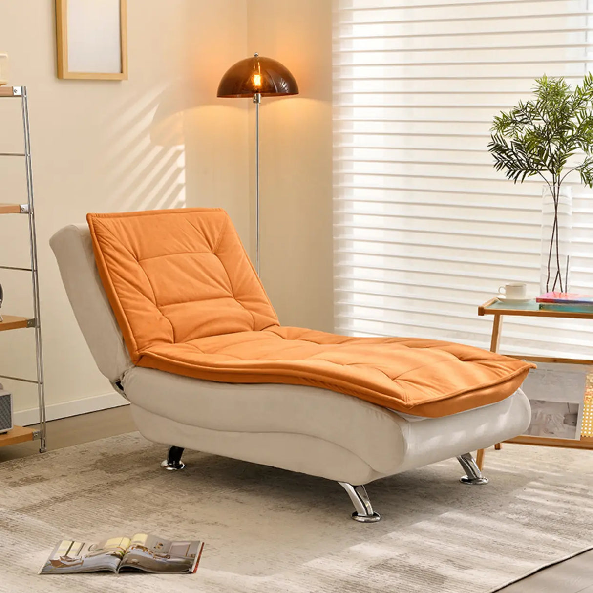 Contemporary Beige Small Reclining Armless Chaise Image - 18