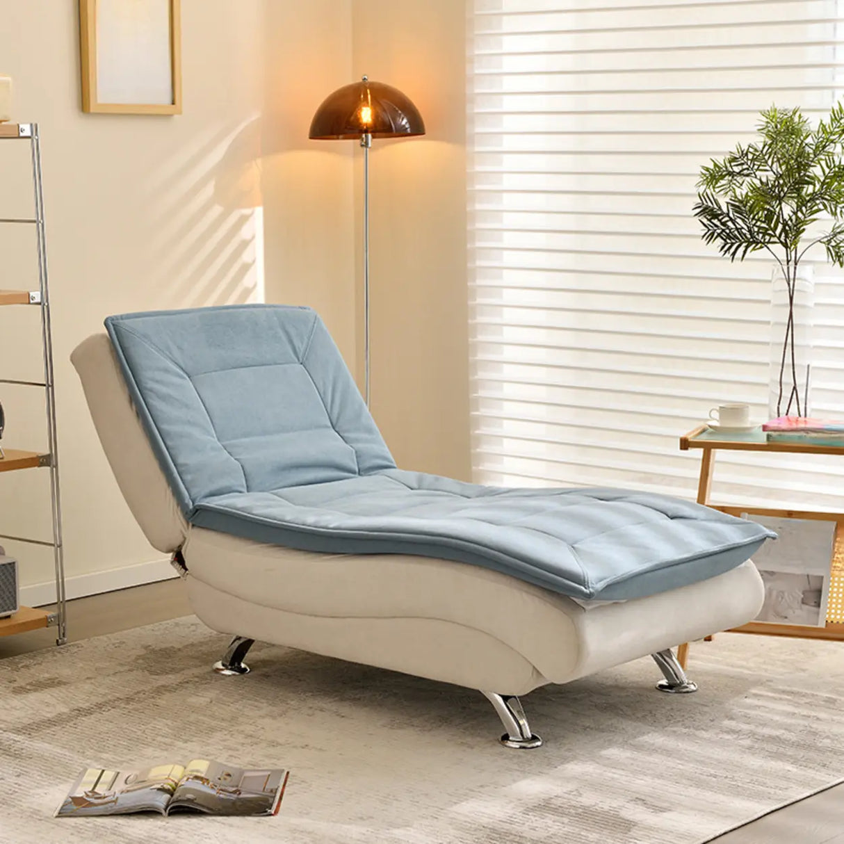 Contemporary Beige Small Reclining Armless Chaise Image - 19