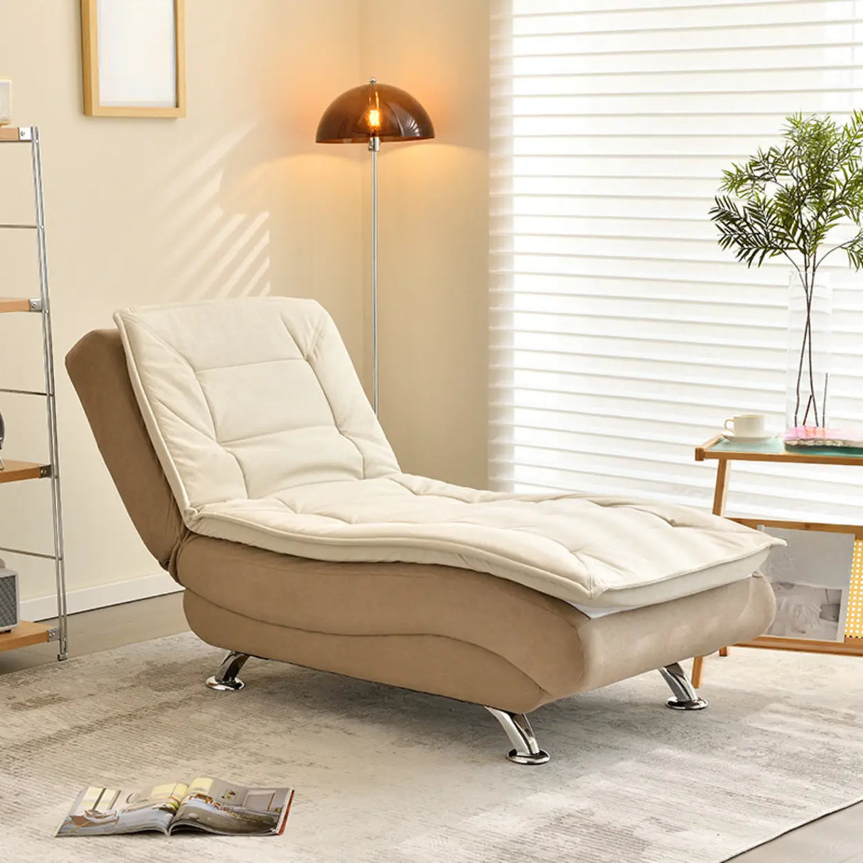 Contemporary Beige Small Reclining Armless Chaise Image - 2