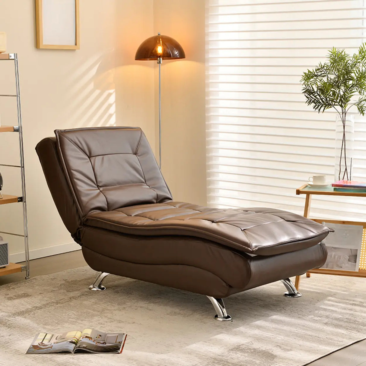 Contemporary Beige Small Reclining Armless Chaise Image - 20