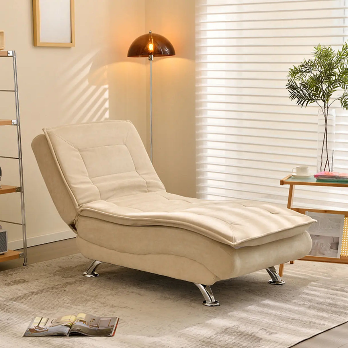 Contemporary Beige Small Reclining Armless Chaise Image - 21