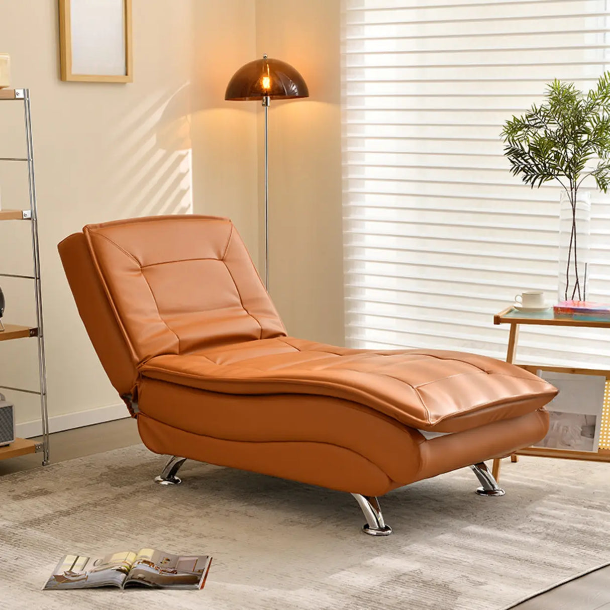 Contemporary Beige Small Reclining Armless Chaise Image - 23