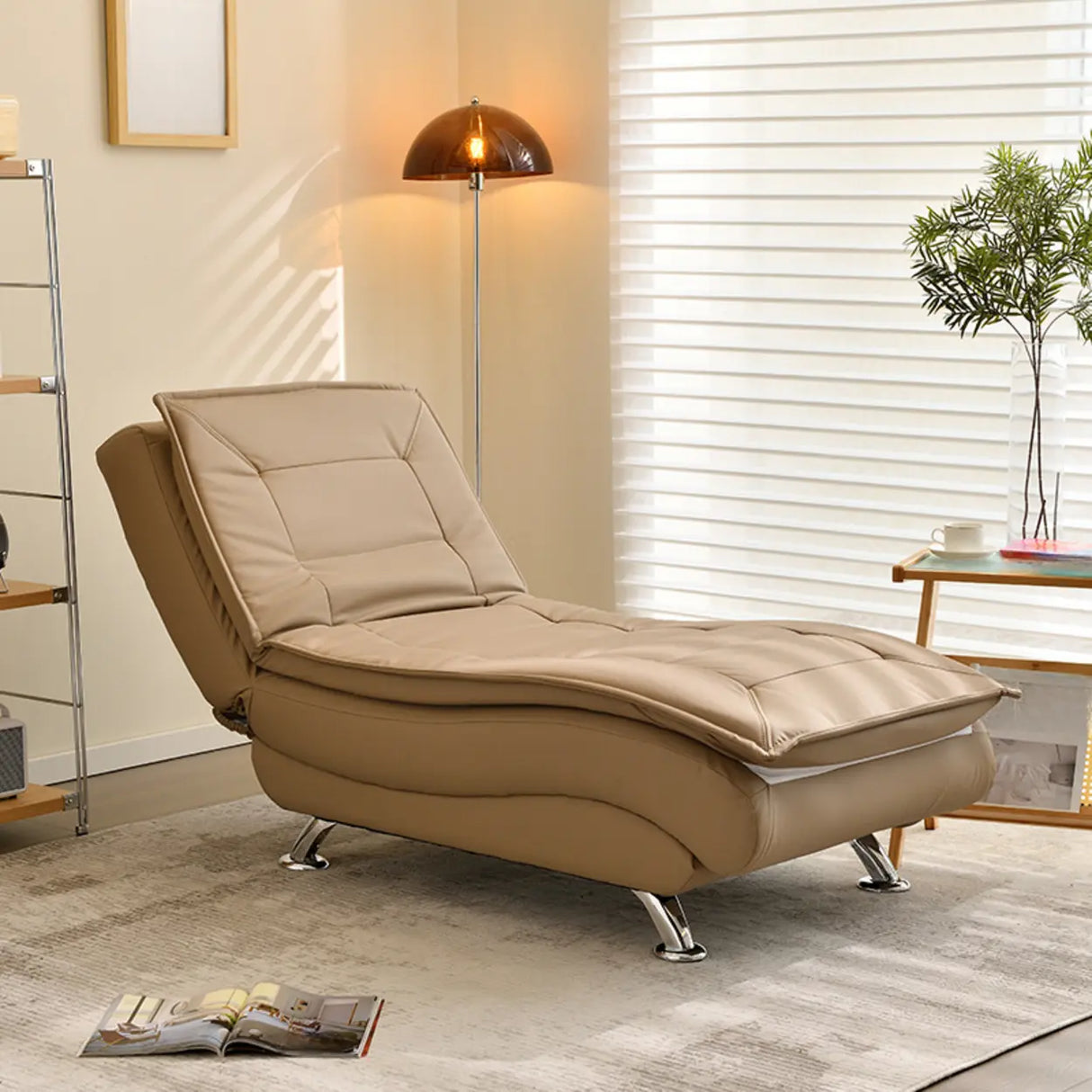 Contemporary Beige Small Reclining Armless Chaise Image - 25