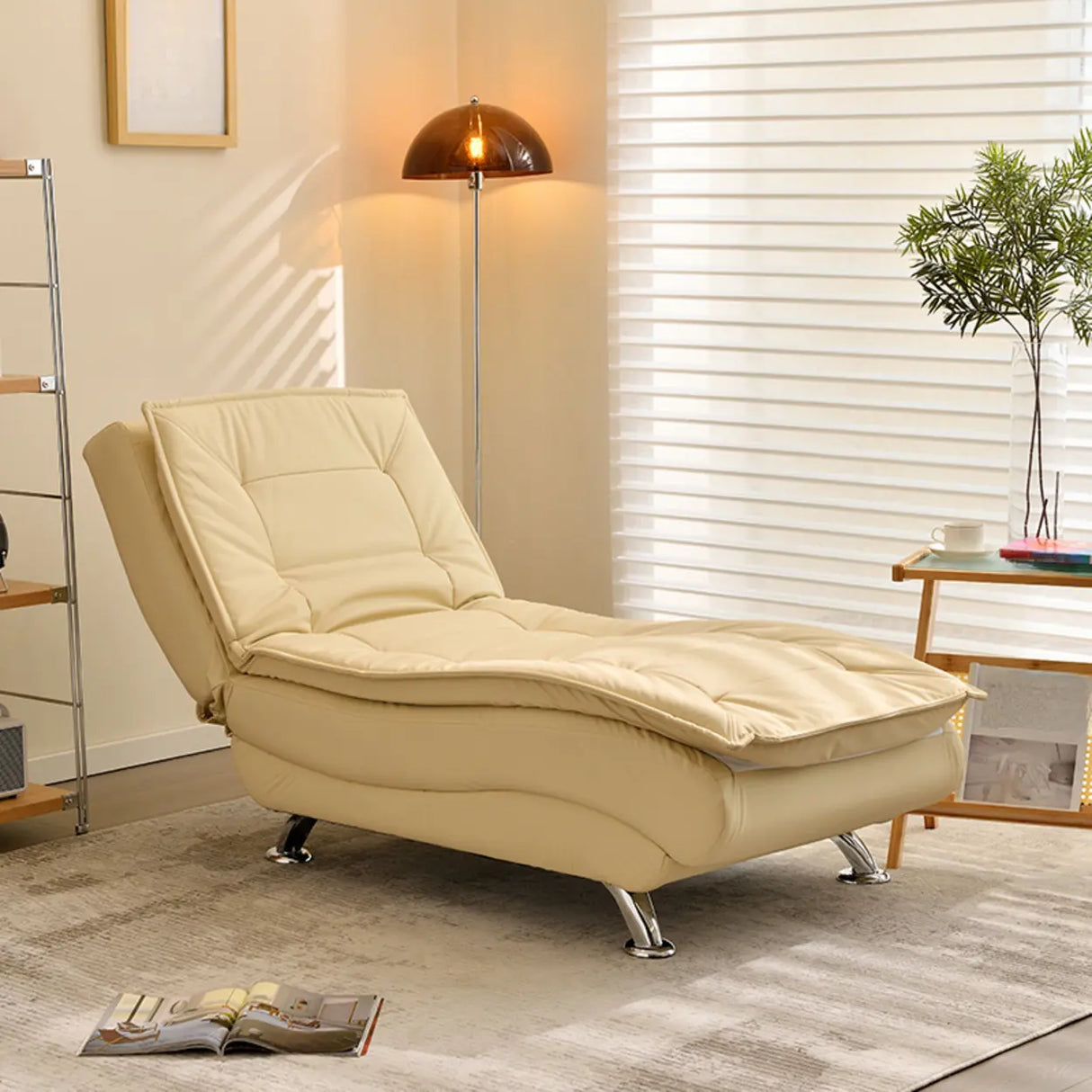 Contemporary Beige Small Reclining Armless Chaise Image - 26