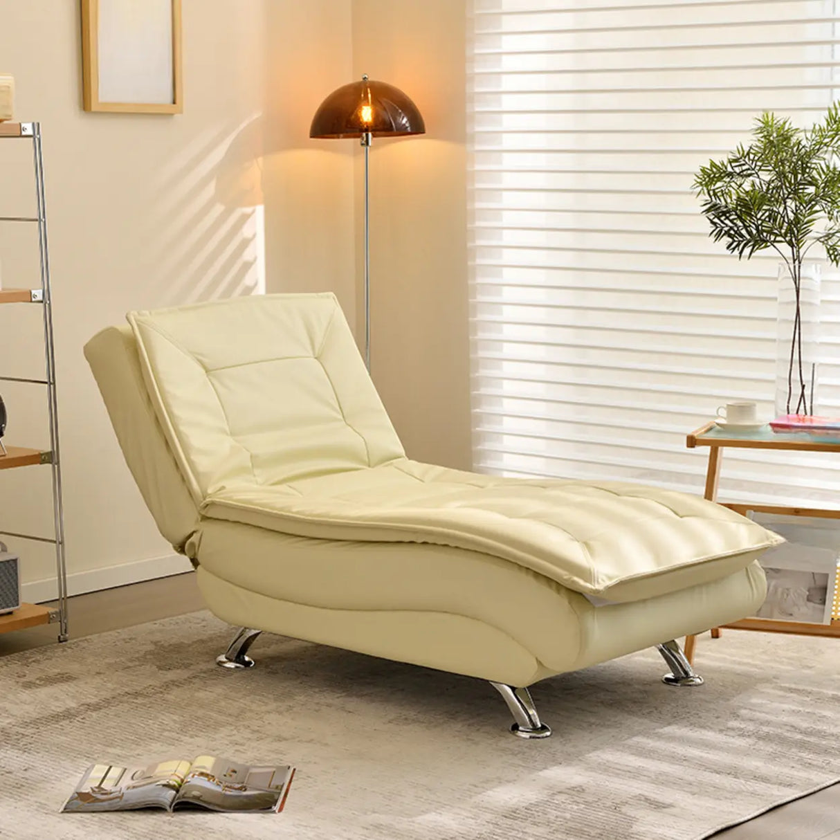 Contemporary Beige Small Reclining Armless Chaise Image - 3