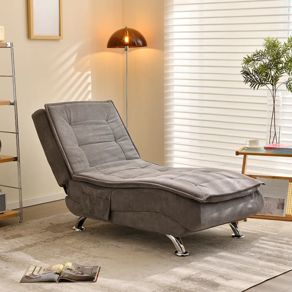 Contemporary Beige Small Reclining Armless Chaise Image - 4
