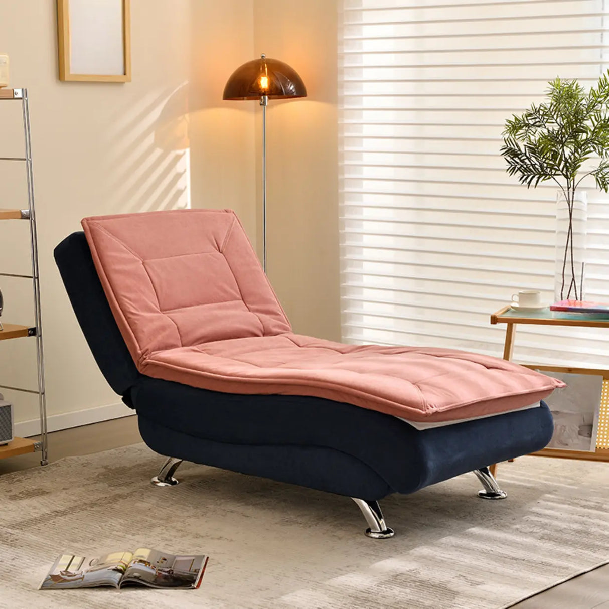 Contemporary Beige Small Reclining Armless Chaise Image - 5