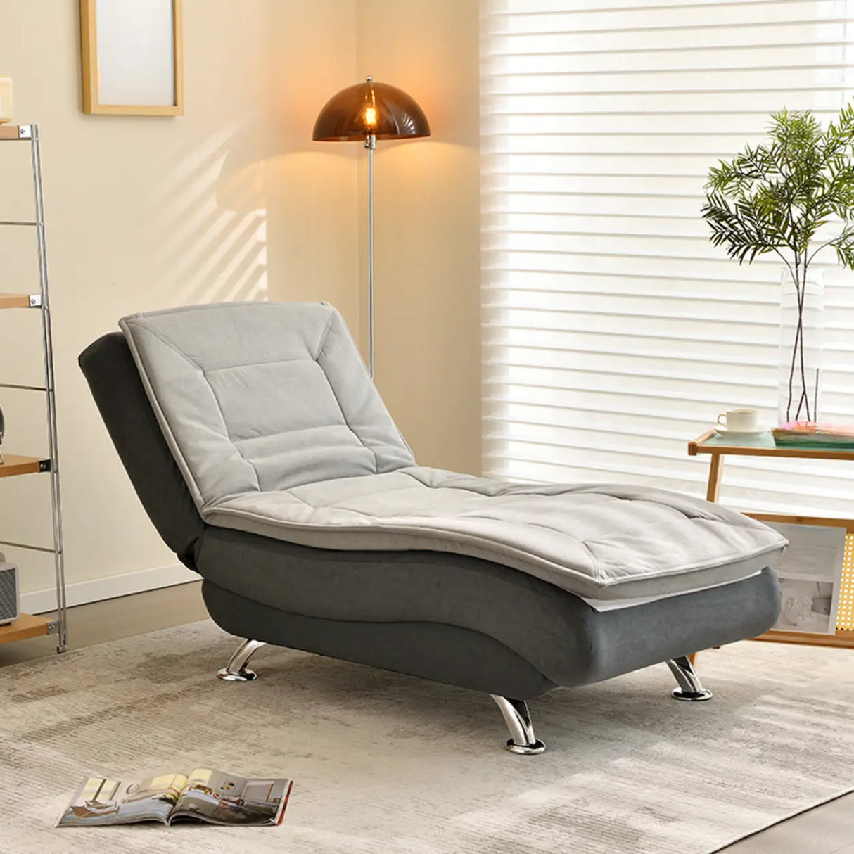 Contemporary Beige Small Reclining Armless Chaise Image - 6