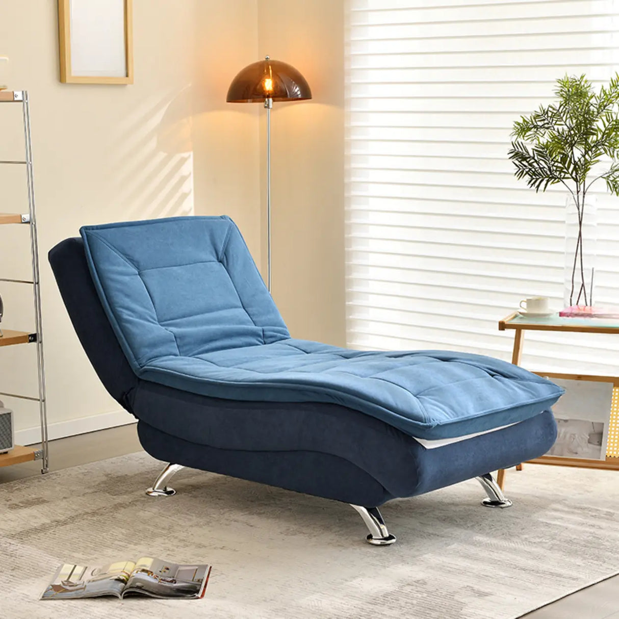 Contemporary Beige Small Reclining Armless Chaise Image - 7