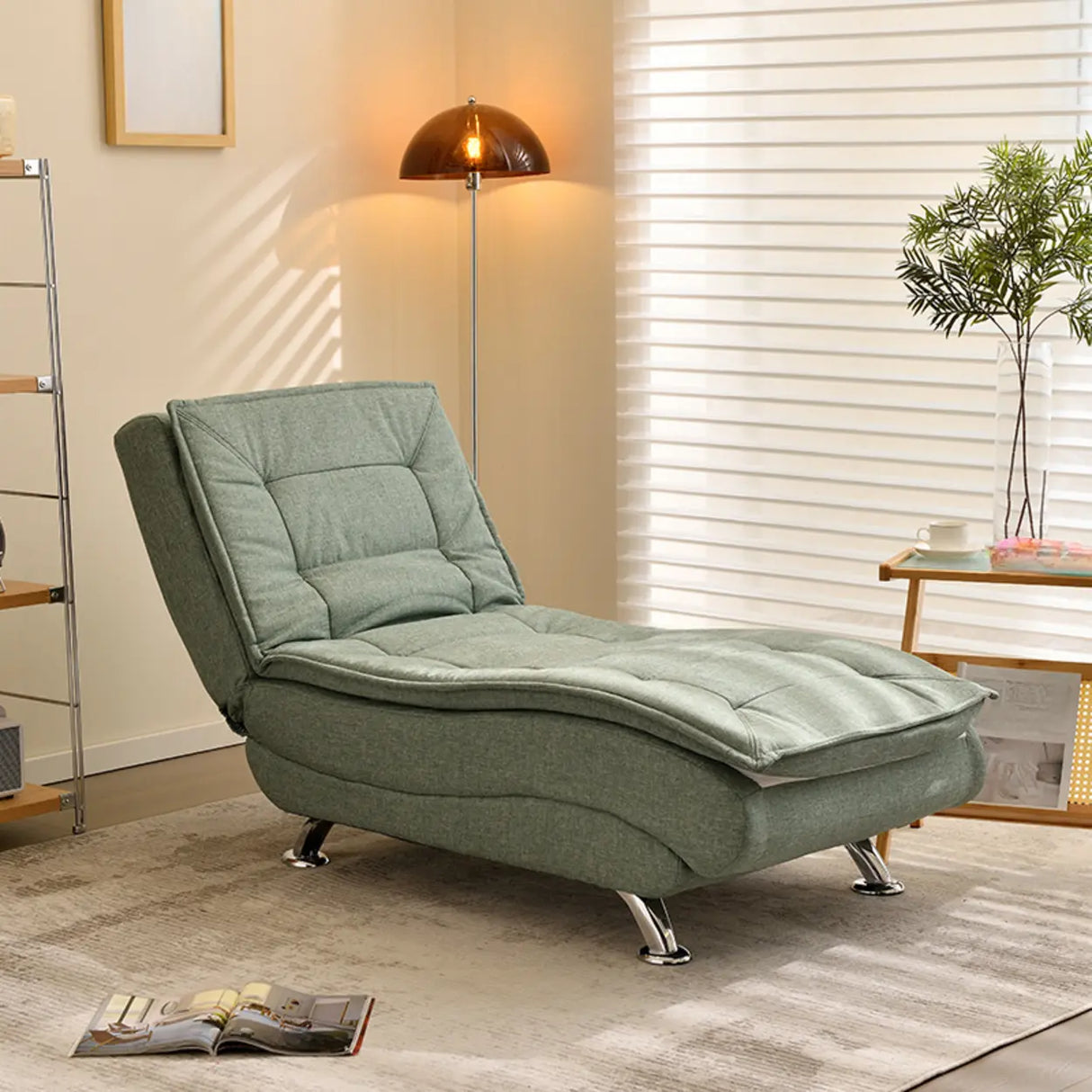Contemporary Beige Small Reclining Armless Chaise Image - 8