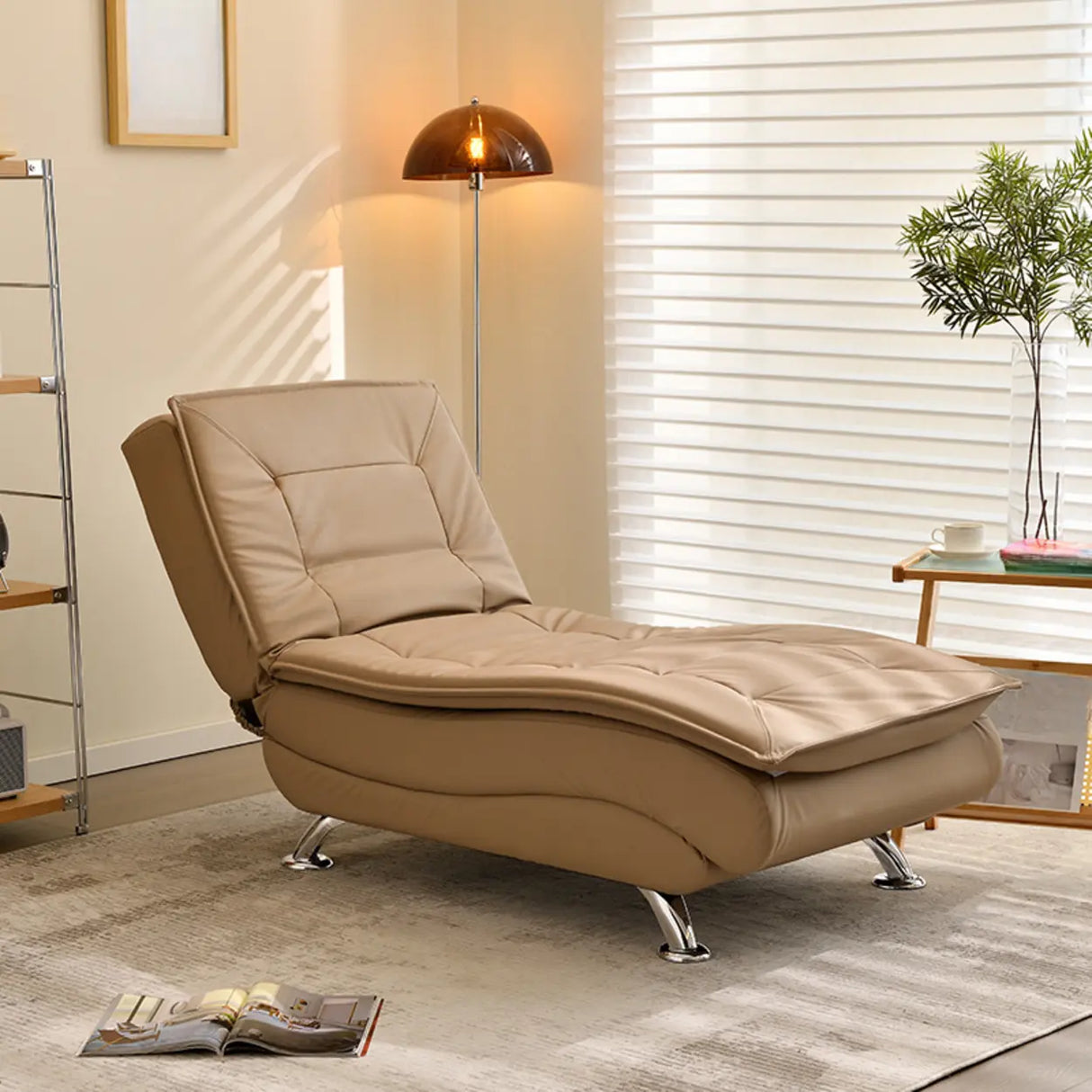 Contemporary Beige Small Reclining Armless Chaise Image - 9