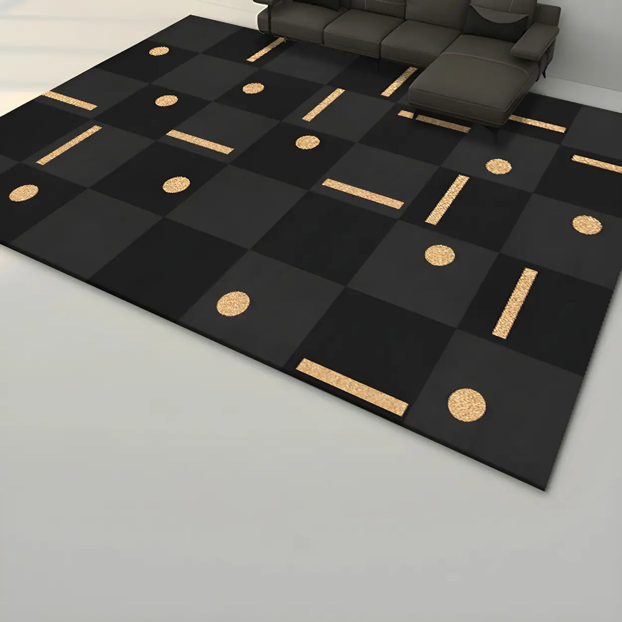 Contemporary Black Checkered Polyester Area Rug Image - 1