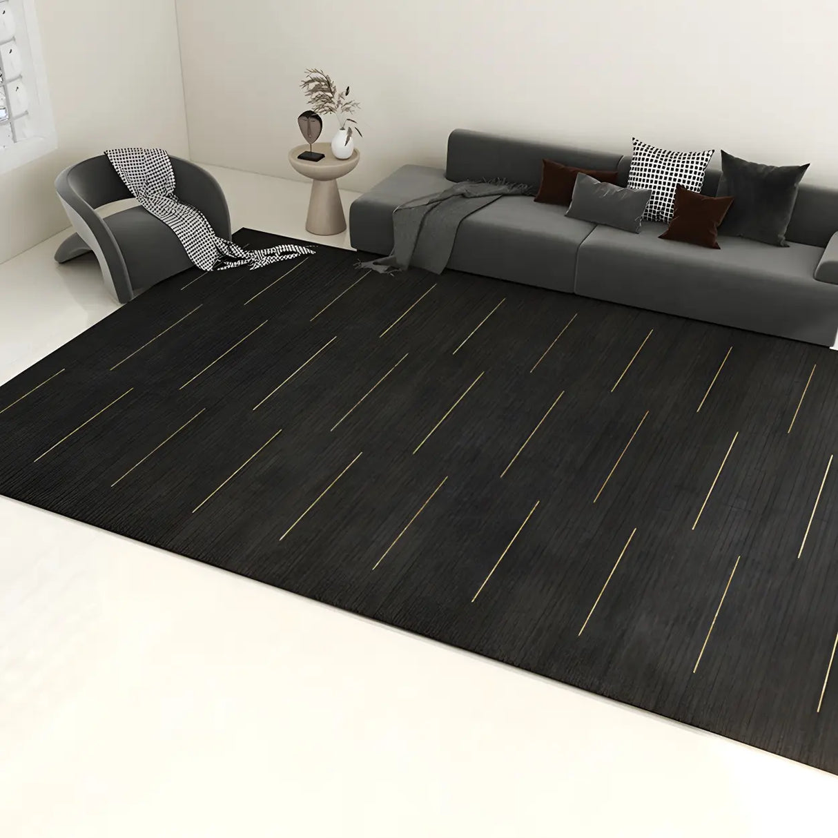 Contemporary Black Checkered Polyester Area Rug Image - 4