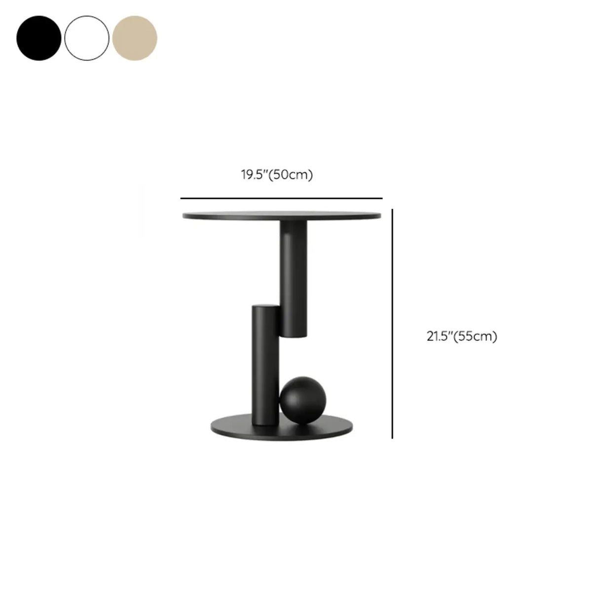 Contemporary Black Geometric Pedestal Metal Round Side Table