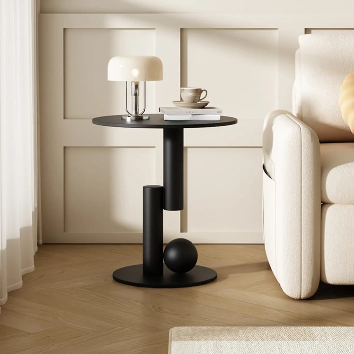 Contemporary Black Geometric Pedestal Metal Round Side Table Image - 4