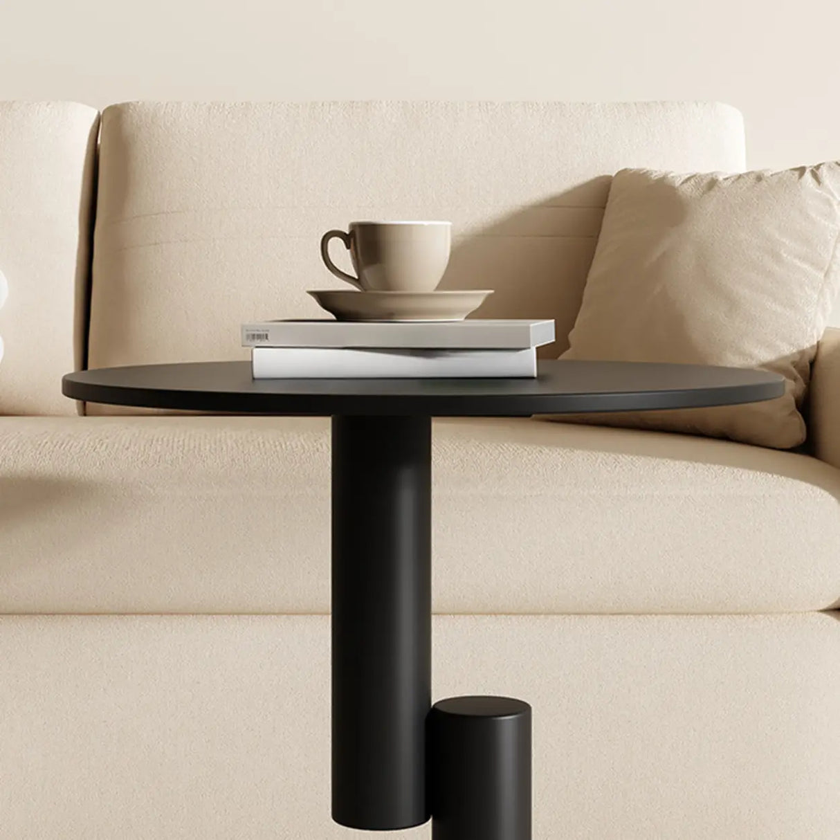 Contemporary Black Geometric Pedestal Metal Round Side Table Image - 7