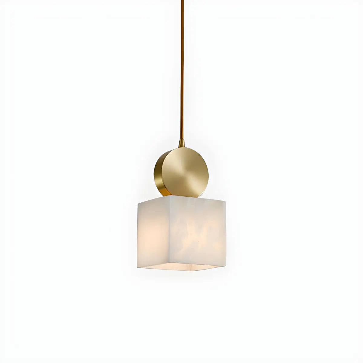 Contemporary Brass Alabaster Cube Bedroom Pendant Light Image - 7