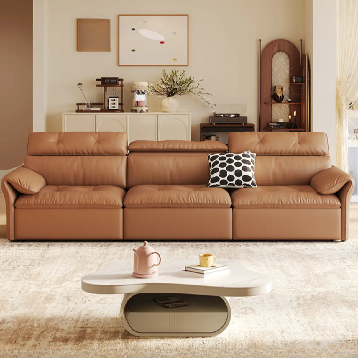 Contemporary Brown Genuine Leather Extendable Sleeper Sofa Image - 4