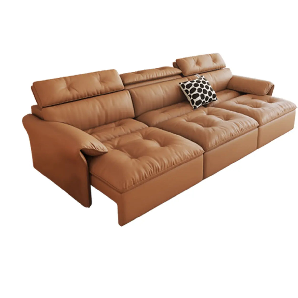 Contemporary Brown Genuine Leather Extendable Sleeper Sofa Image - 5