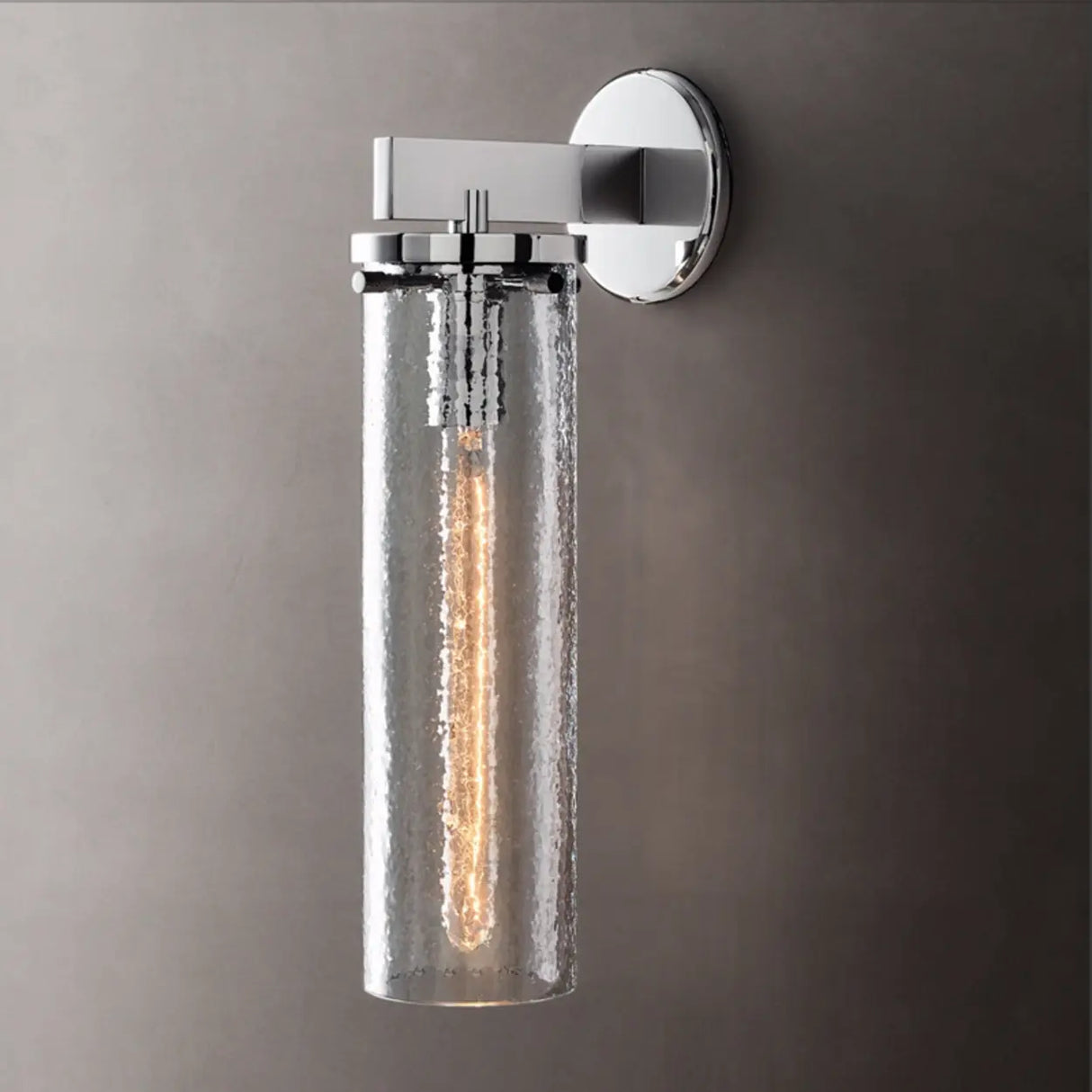 Contemporary Chrome Glass Cylinder Wall Sconce Image - 6