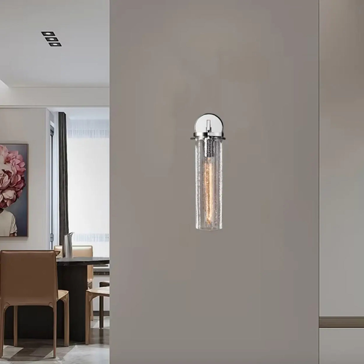 Contemporary Chrome Glass Cylinder Wall Sconce Image - 7