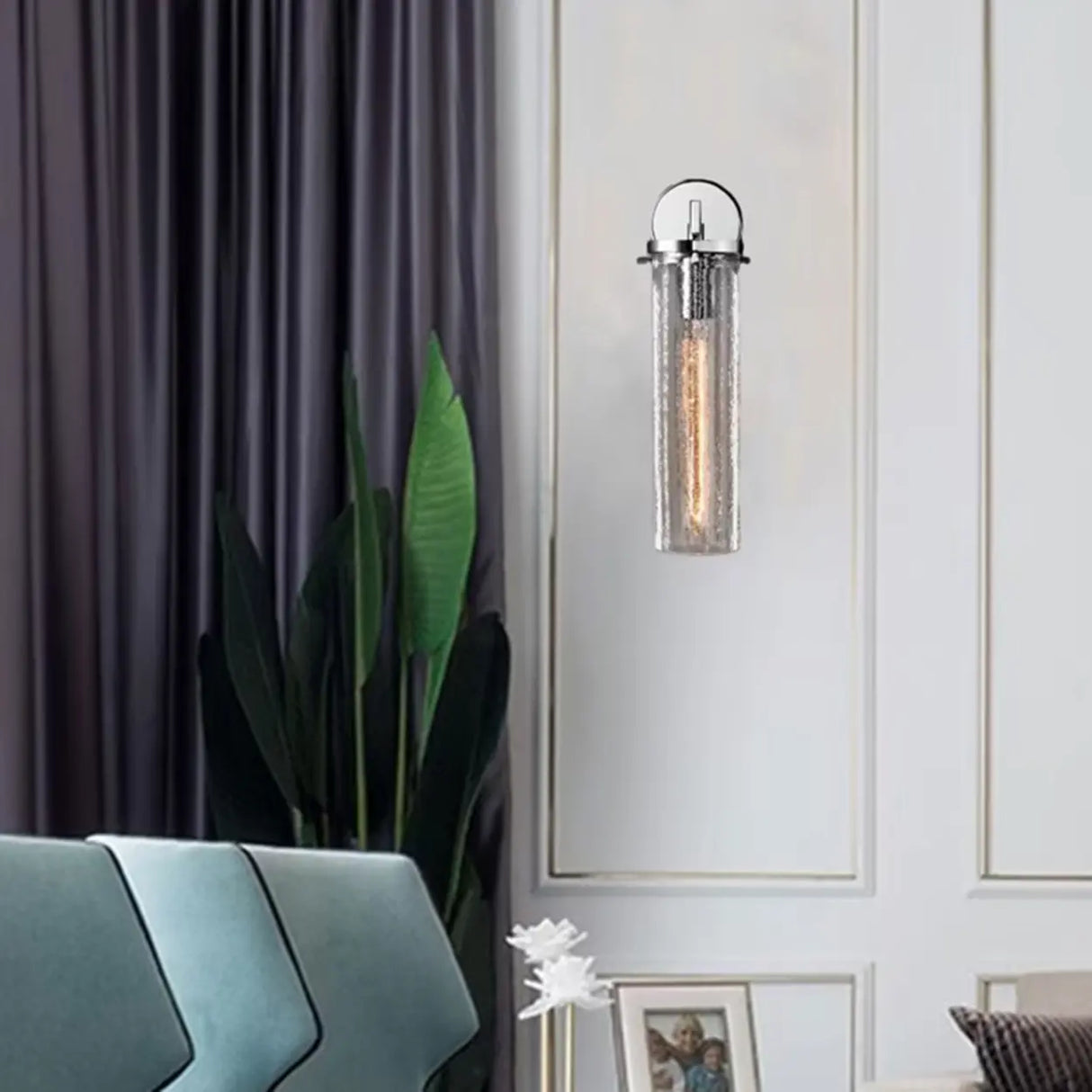 Contemporary Chrome Glass Cylinder Wall Sconce Image - 8