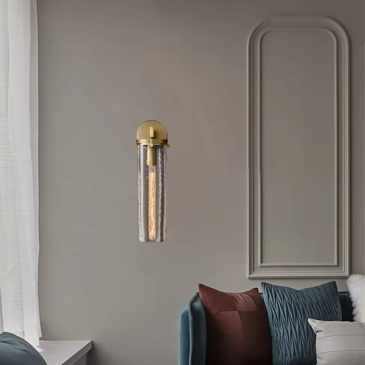 Contemporary Chrome Glass Cylinder Wall Sconce Image - 9