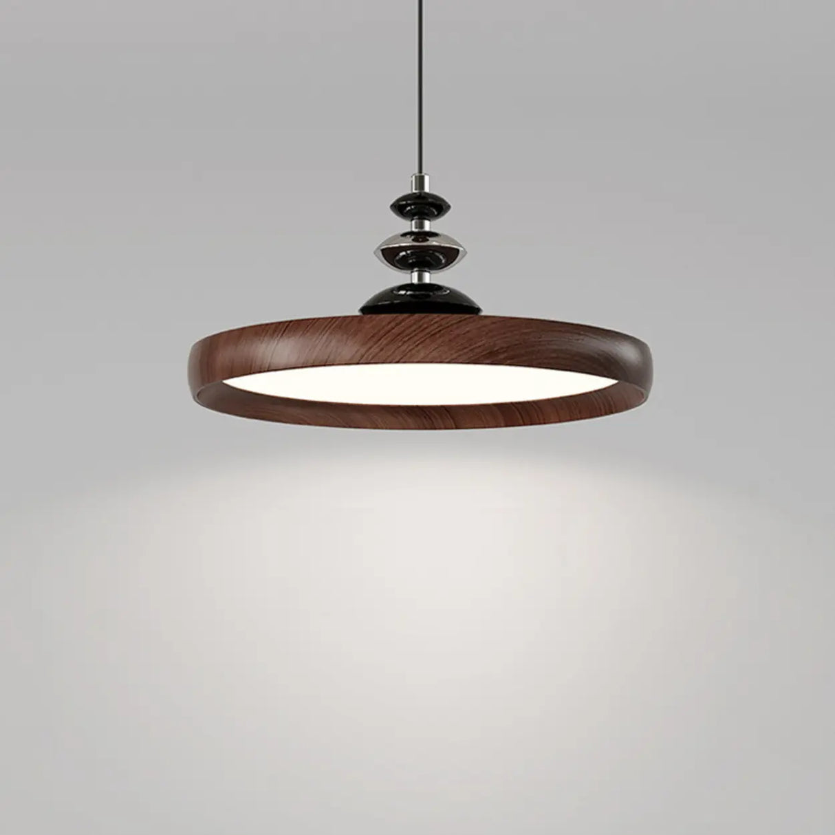 Contemporary Circle Acrylic Dining Room Walnut Pendant Light Image - 4