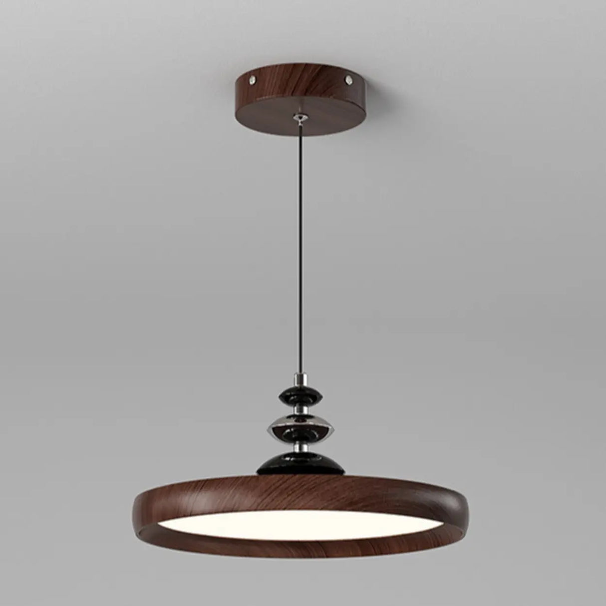Contemporary Circle Acrylic Dining Room Walnut Pendant Light Image - 6
